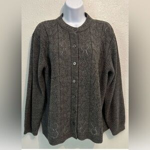 Vintage Haband Grey Knit Cottagecore Cardigan Sweater